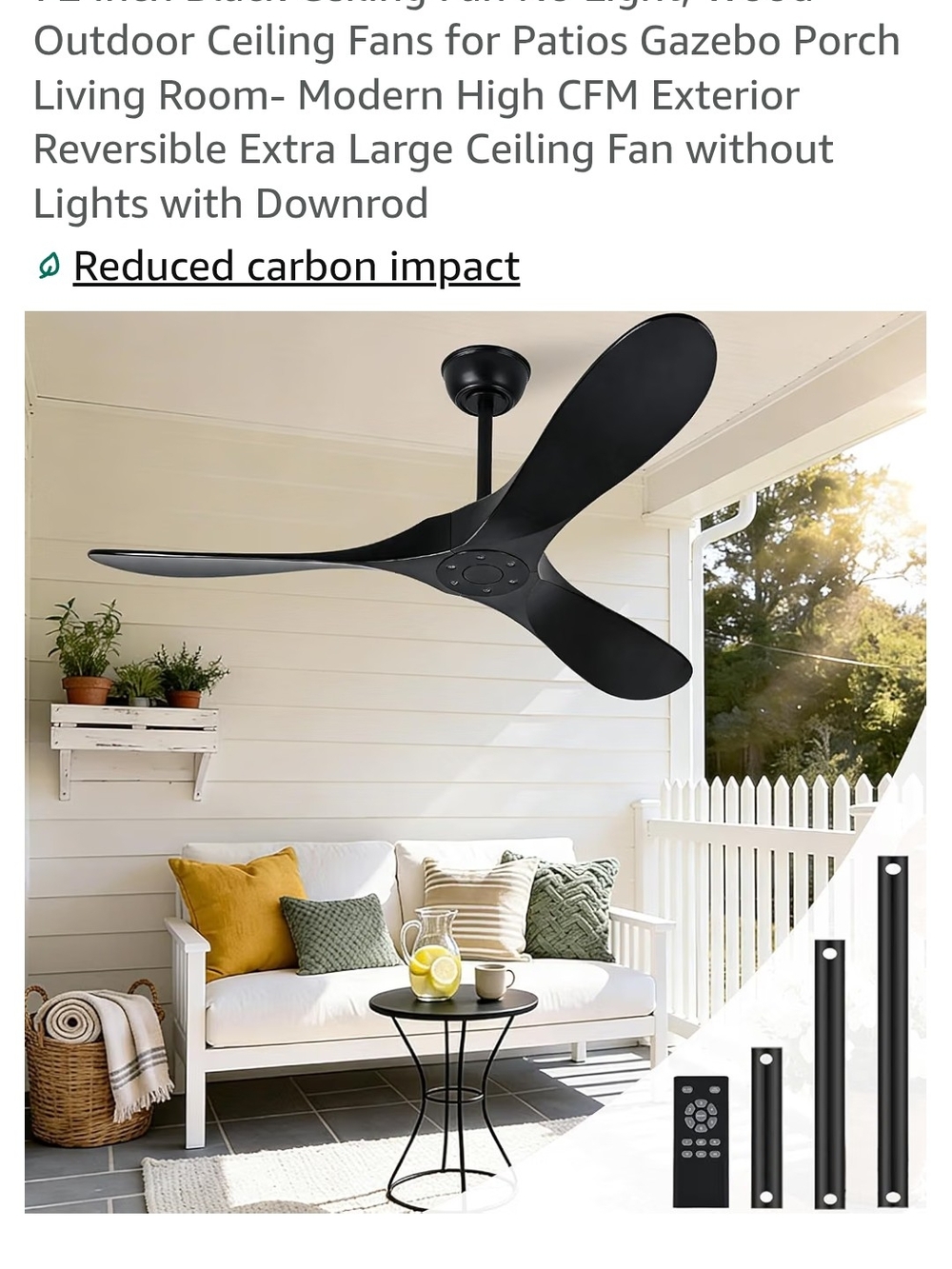 Modern 3-Blade Outdoor Ceiling Fan in Black